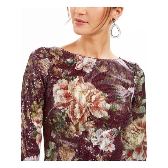New. Vince Camuto burgundy sequin floral dress. Retails $148. Size 6 - Picture 8 of 12